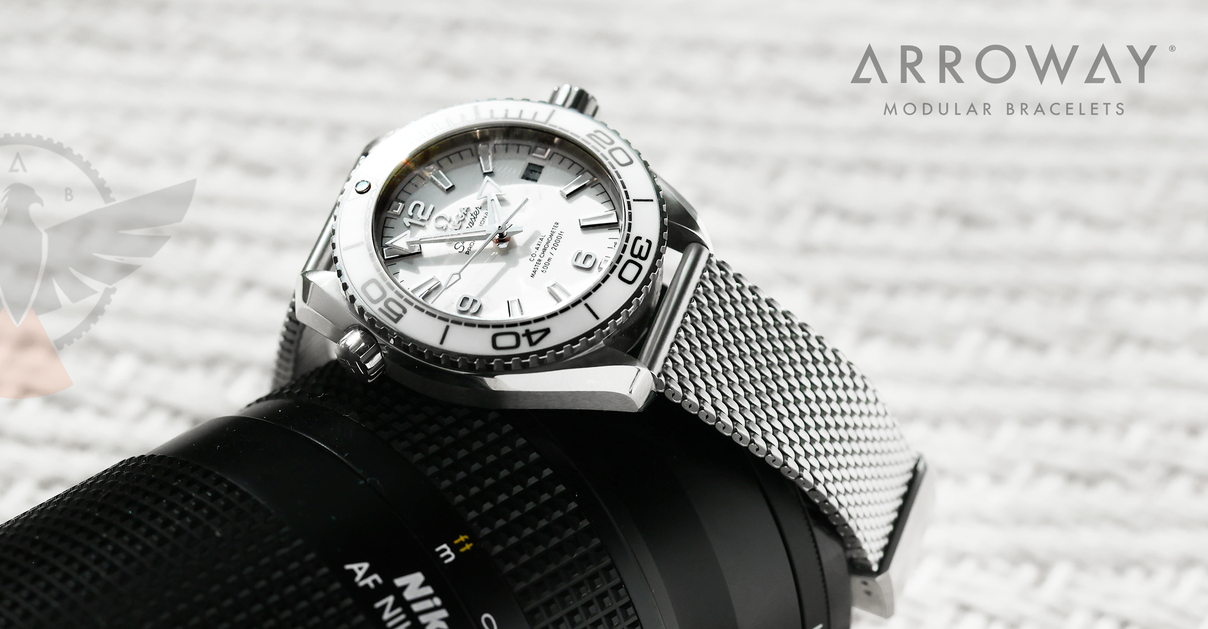Arroway Milanese Mesh bracelet, 19mm, compatible with Omega watches, Seamaster, SMP300, Planet Ocean