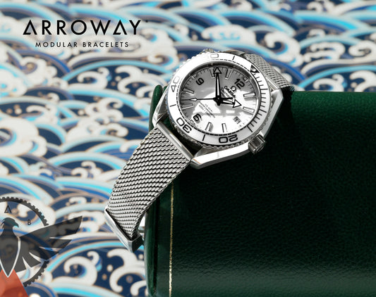 Arroway Milanese Mesh bracelet, 19mm, compatible with Omega watches, Seamaster, SMP300, Planet Ocean 42