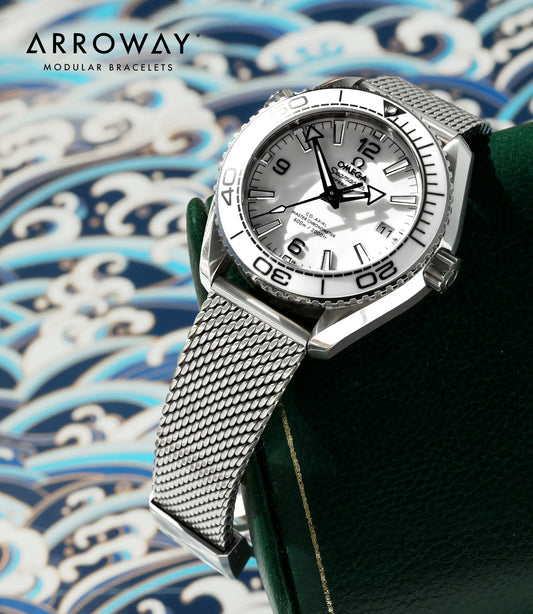 Arroway Milanese Mesh bracelet, 19mm, compatible with Omega watches, Seamaster, SMP300, Planet Ocean 43