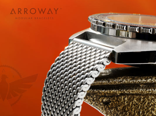 Arroway Milanese Mesh bracelet, 20mm, Made in Germany, Tapered Mesh bracelet, True OEM quality mesh bracelet, compatible with Omega watches, Doxa SUB 300T 29