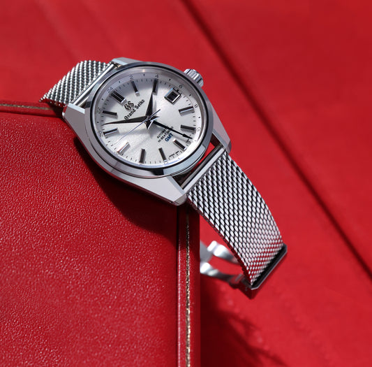 Arroway Milanese Mesh bracelet, 19mm, compatible with Grand Seiko watches, SBGJ201, Mt. Iwate 32