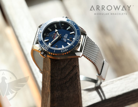 Arroway Milanese Mesh bracelet, 20mm, compatible with Omega watches, Planet Ocean, Blue, Gen 2 46