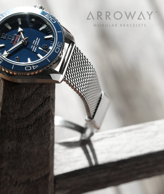 Arroway Milanese Mesh bracelet, 20mm, compatible with Omega watches, Planet Ocean, Blue 45