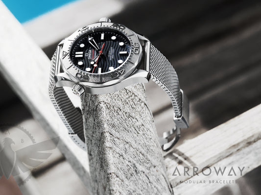 Arroway Milanese Mesh bracelet, 20mm, compatible with Omega watches, Seamaster, SMP300, Nekton 48