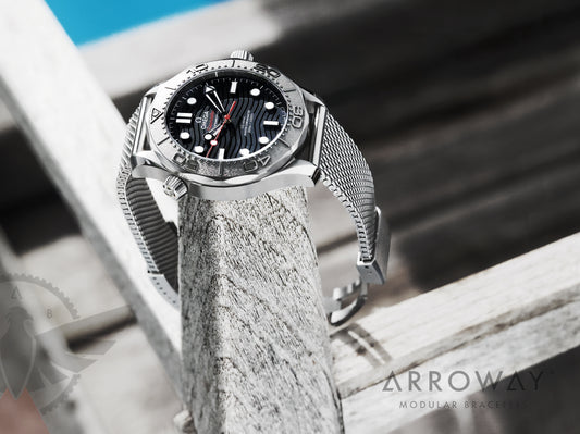 Arroway Milanese Mesh bracelet, 20mm, compatible with Omega watches, Seamaster, SMP300, Nekton 47