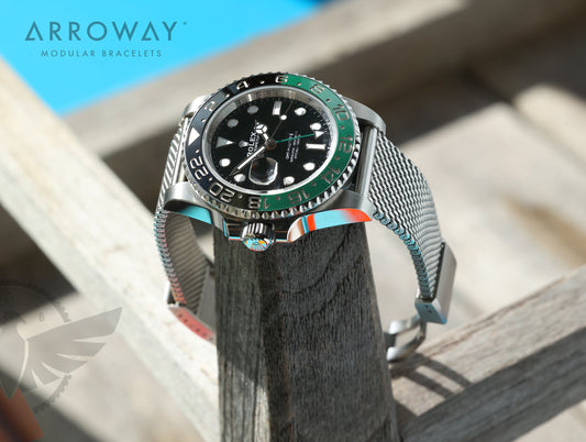 Arroway Milanese Mesh bracelet, 20mm, Made in Germany, Tapered Mesh bracelet, True OEM quality mesh bracelet, compatible with Rolex watches, GMT Master-II, Sprite, 125720vtnr 45