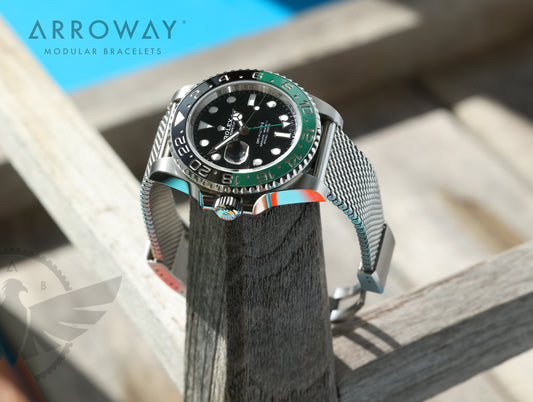 Arroway Milanese Mesh bracelet, 20mm, Made in Germany, Tapered Mesh bracelet, True OEM quality mesh bracelet, compatible with Rolex watches, GMT Master-II, Sprite, 125720vtnr 44