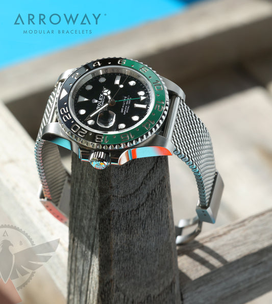 Arroway Milanese Mesh bracelet, 20mm, Made in Germany, Tapered Mesh bracelet, True OEM quality mesh bracelet, compatible with Rolex watches, GMT Master-II, Sprite, 125720vtnr 46