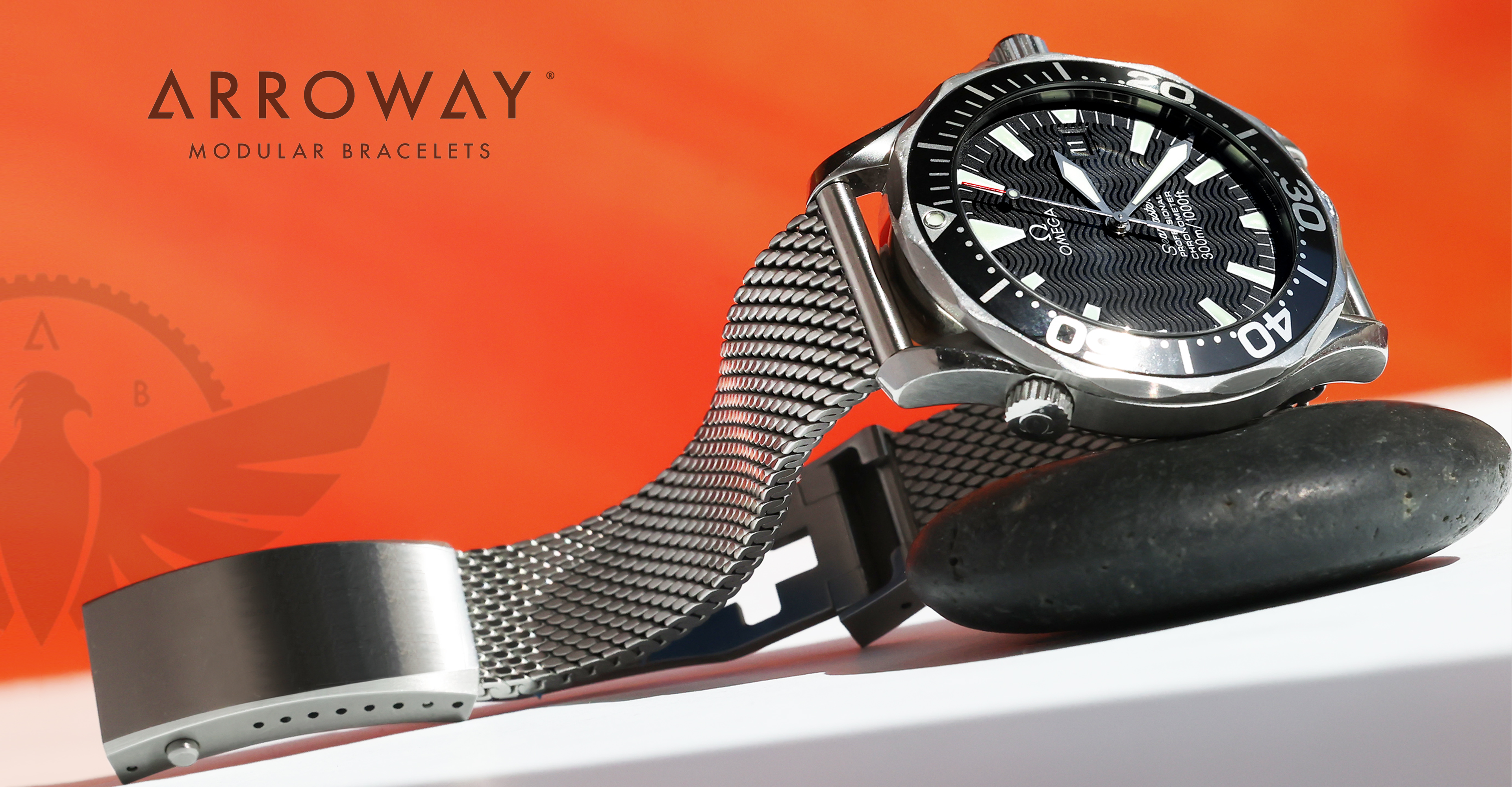 Arroway Milanese Mesh bracelet, 20mm, Made in Germany, Tapered Mesh bracelet, True OEM quality mesh bracelet, compatible with Omega watches, Seamaster, 2254.50, SMP300